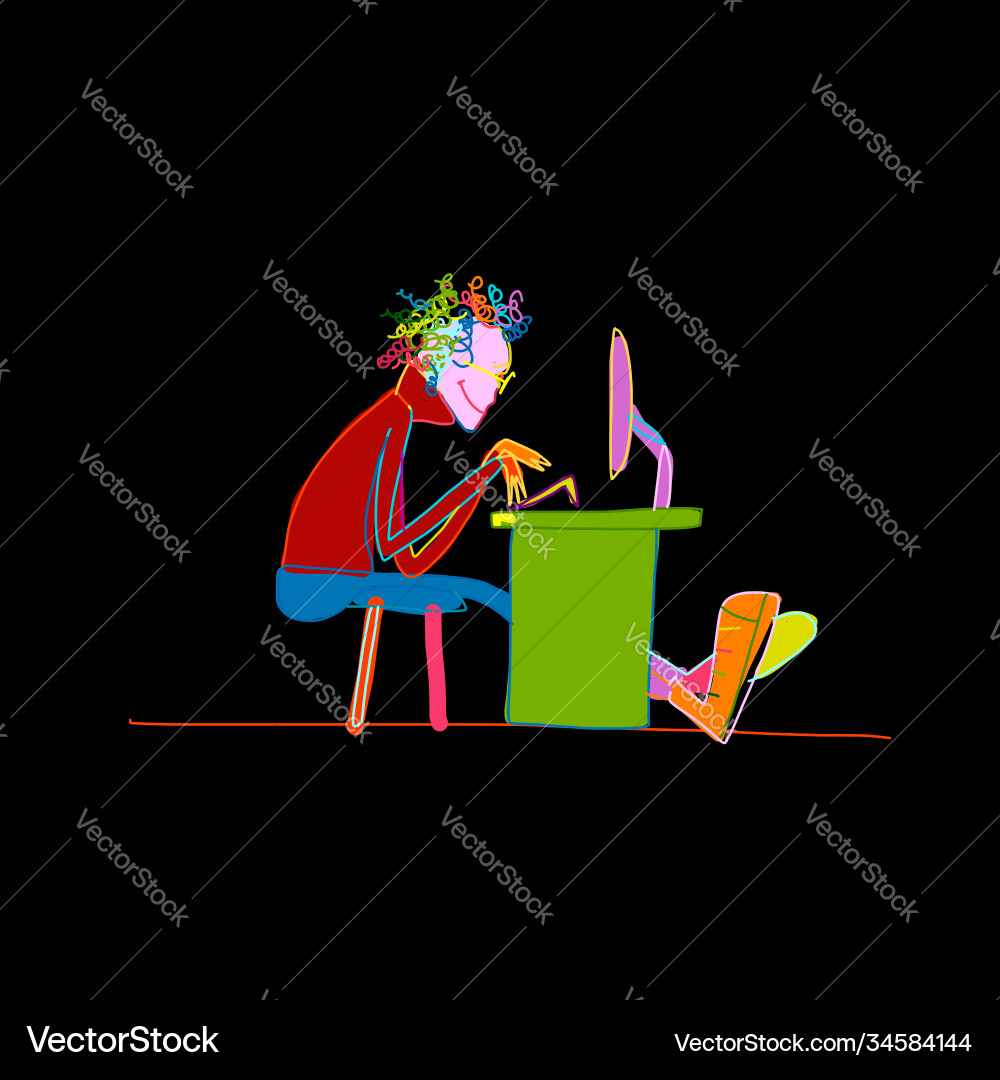 Programmer at work sketch for your design Programmer at work sketch for your design vector image