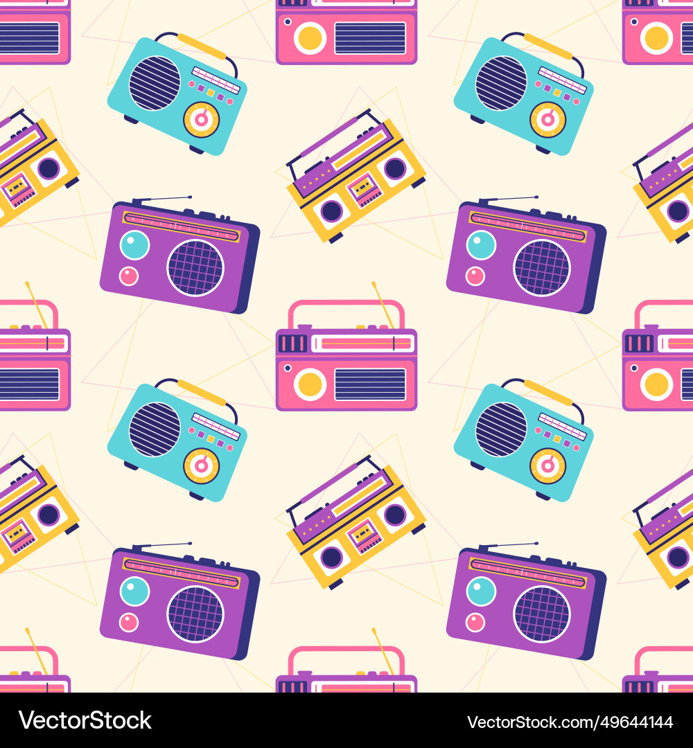 Radio seamless pattern design with player Radio seamless pattern design with player vector image