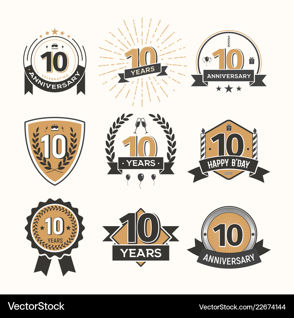 Retro Tenth Anniversary Celebration Set vector image