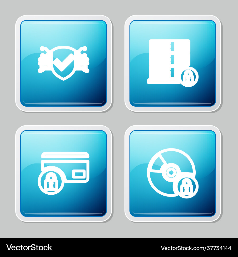 Set line cyber security server with lock credit Set line cyber security server with lock credit vector image