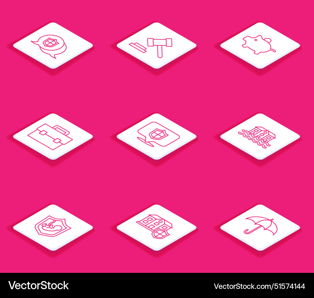 Set line location shield judge gavel piggy bank Vector Image
