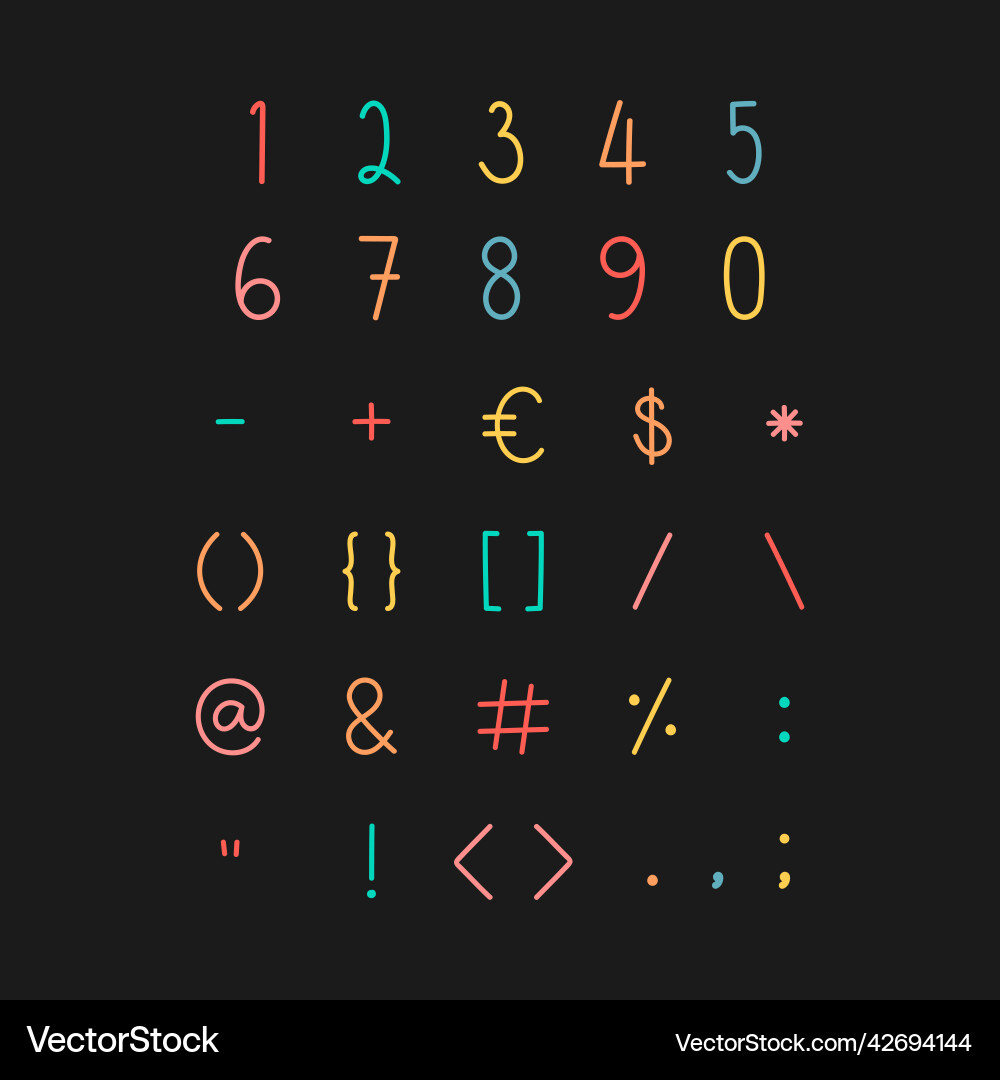 Styled numbers and symbol set Styled numbers and symbol set vector image