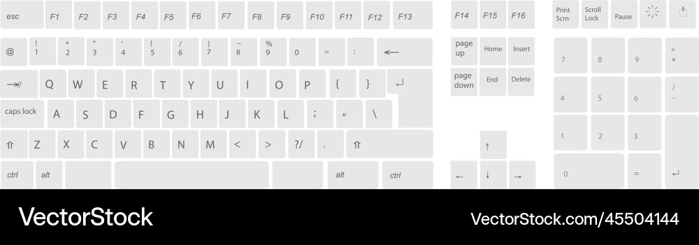White computer keyboard button layout template White computer keyboard button layout template vector image