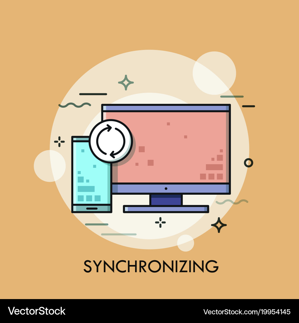 Computer screen smartphone and synchronization vector image