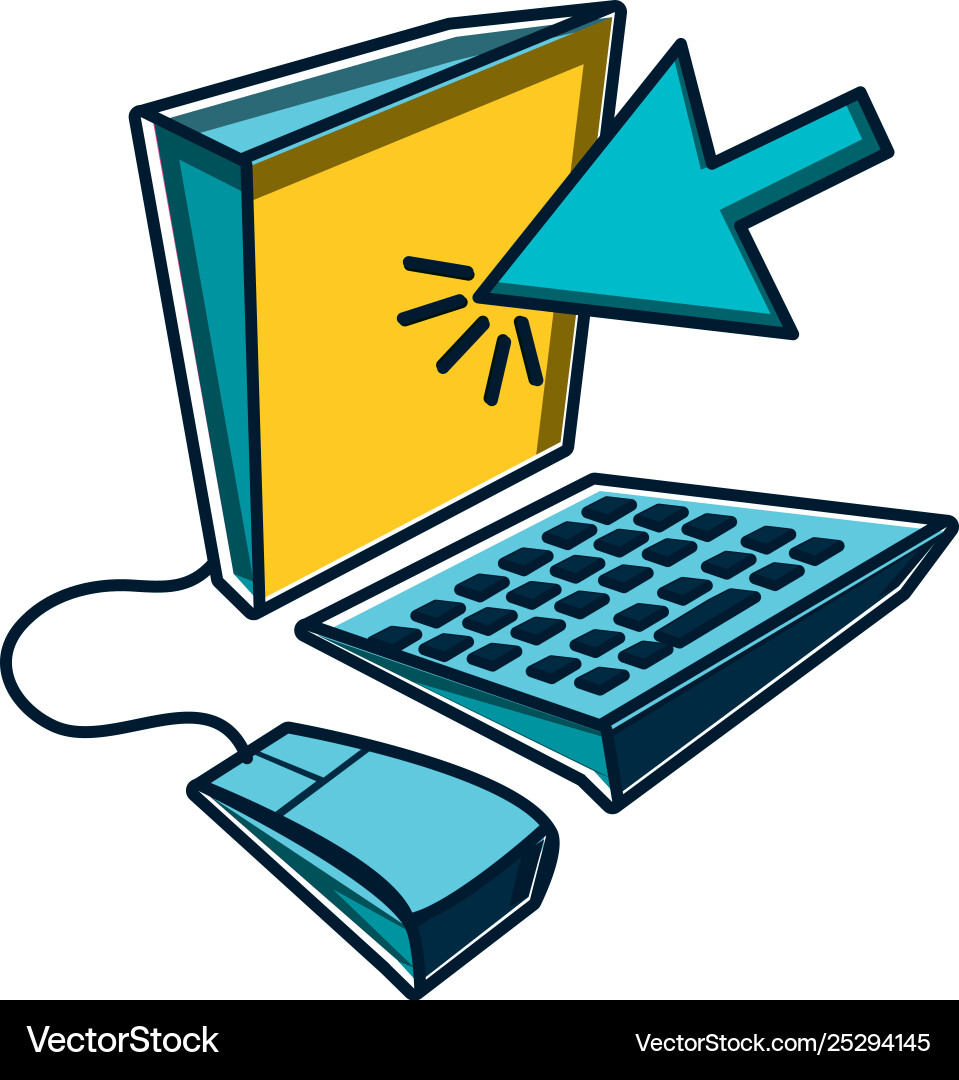 Desktop computer with arrow cursor vector image