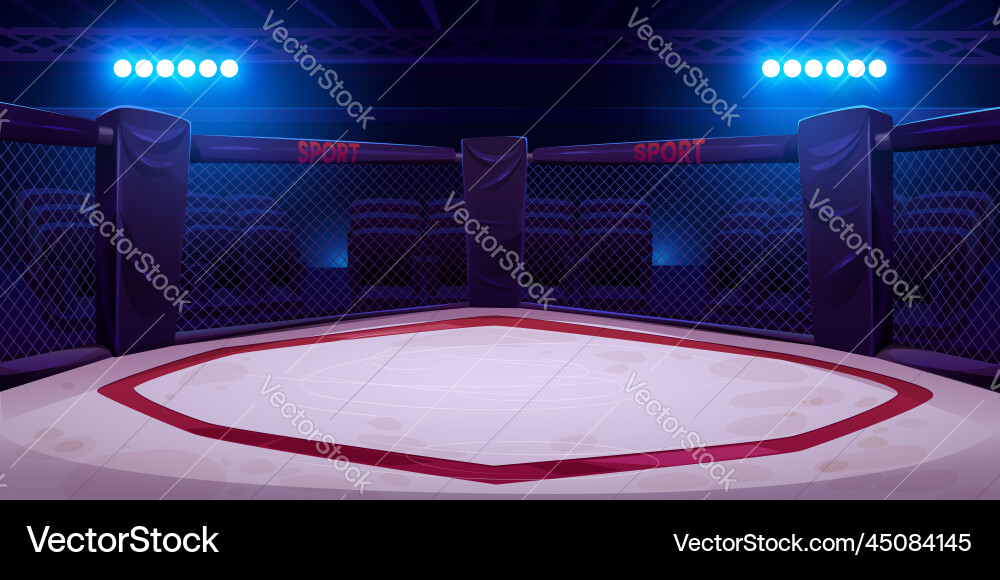 Empty illuminated boxing ring with ropes Vector Image