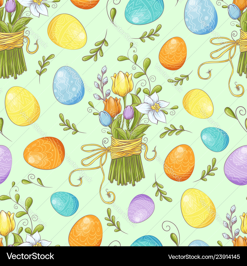 Floral seamless pattern with eggs and stylized Floral seamless pattern with eggs and stylized vector image
