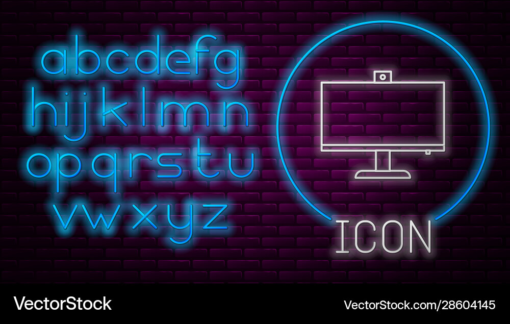 Glowing neon line computer monitor icon isolated Vector Image