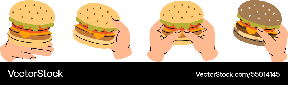 Hands holding a burgers traditional american fast Hands holding a burgers traditional american fast vector image