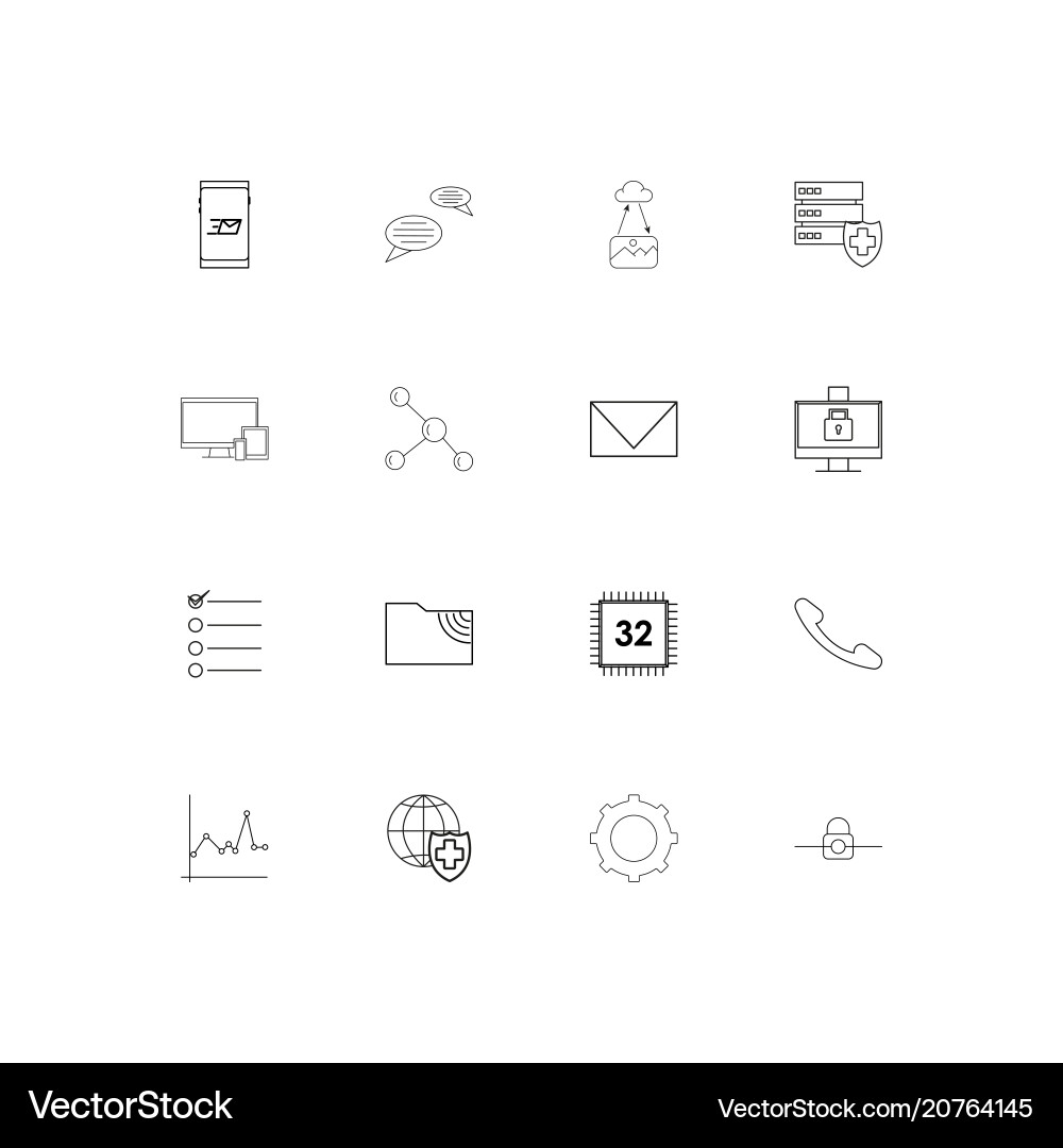 Internet technologies linear thin icons set vector image