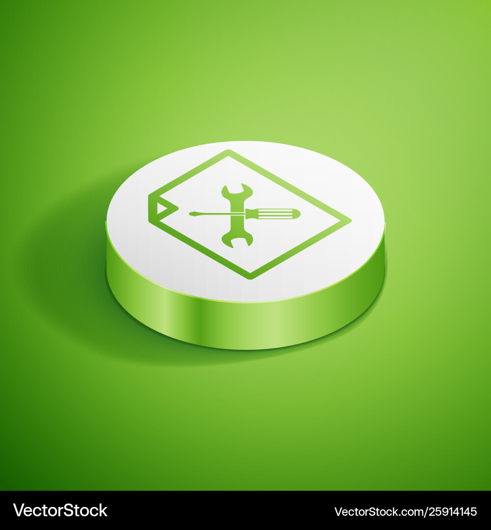 Isometric file document with screwdriver Isometric file document with screwdriver Vector Image