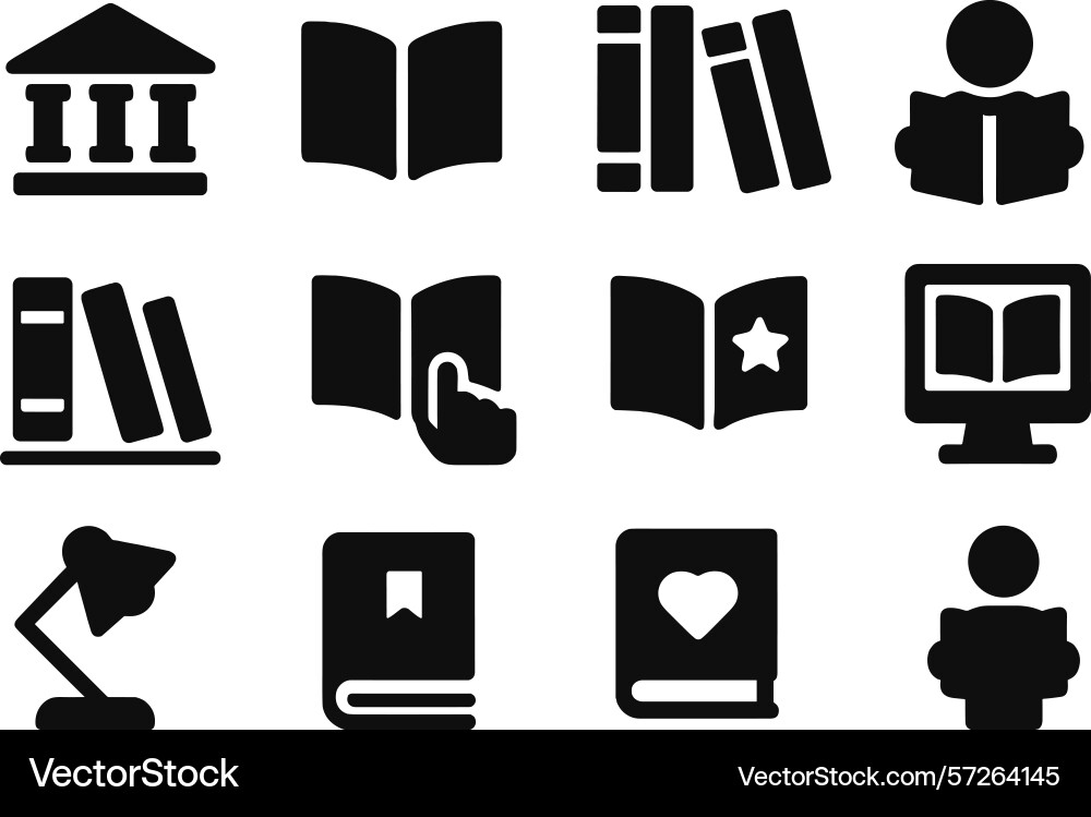 Library icons represent various aspects of reading Library icons represent various aspects of reading vector image