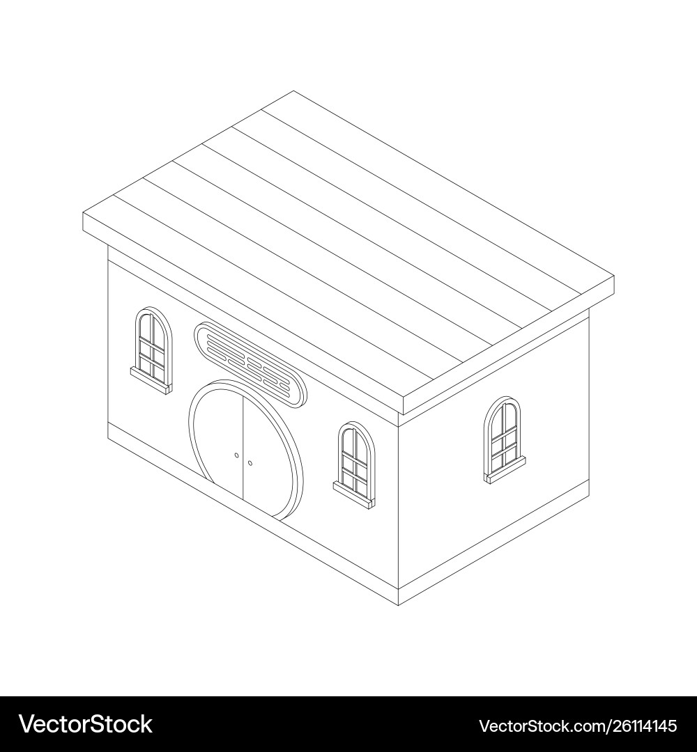 Outline a building with round doors in isometry Vector Image