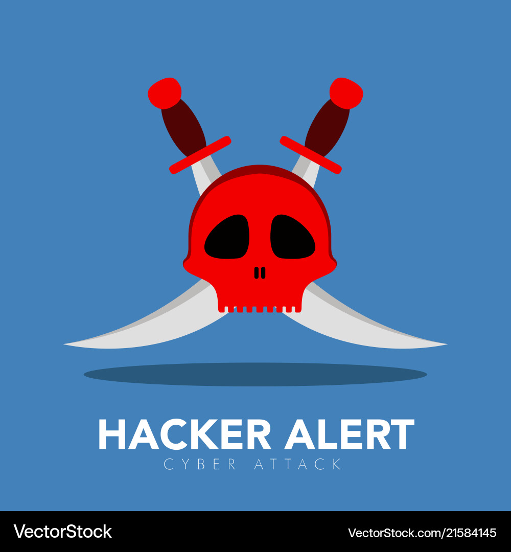 Pair of swords and a skull hacker alert concept vector image