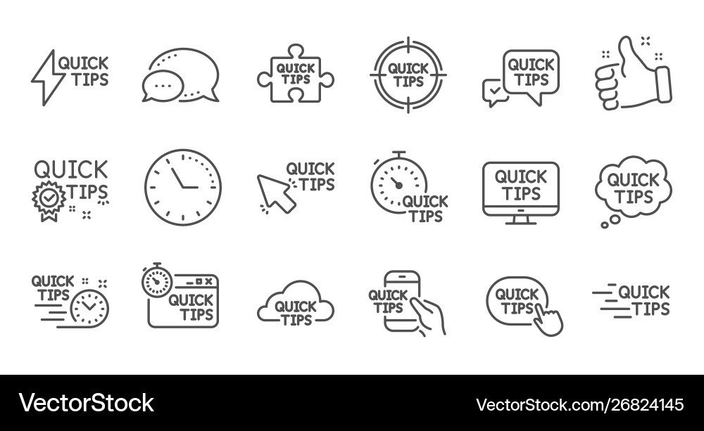 Quick tips line icons helpful tricks solution Vector Image