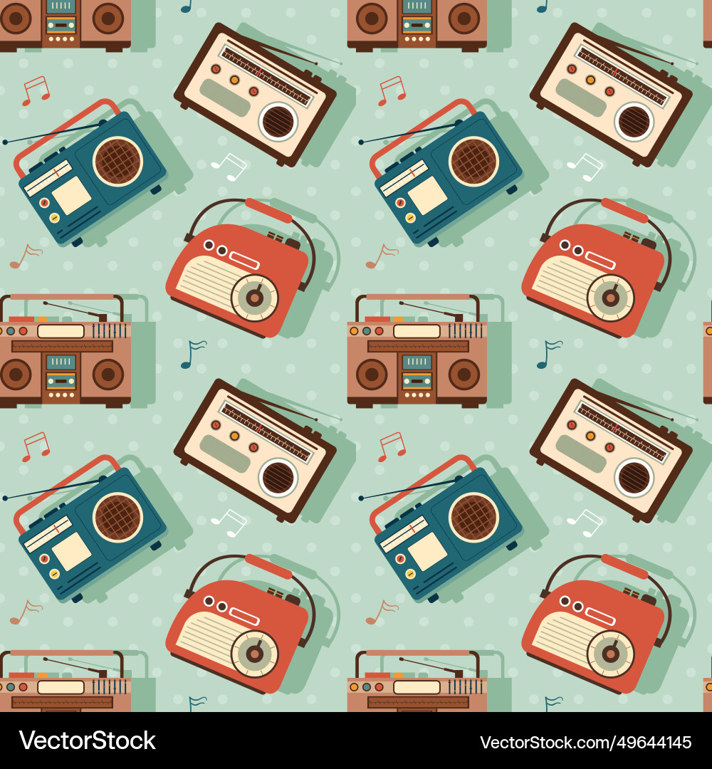 Radio seamless pattern design with player Radio seamless pattern design with player vector image