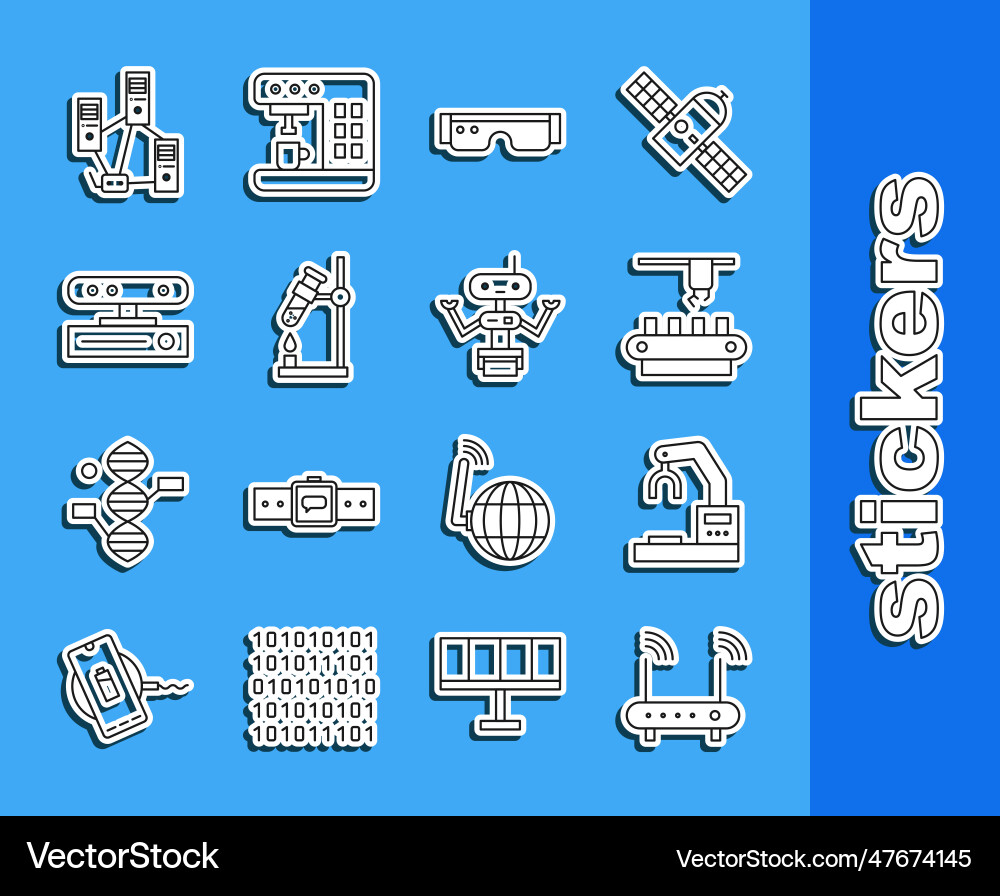 Set line router and wi-fi signal robotic robot Vector Image