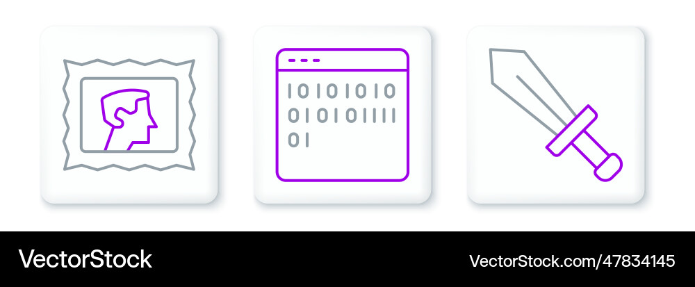Set line sword for game postal stamp and binary Set line sword for game postal stamp and binary vector image
