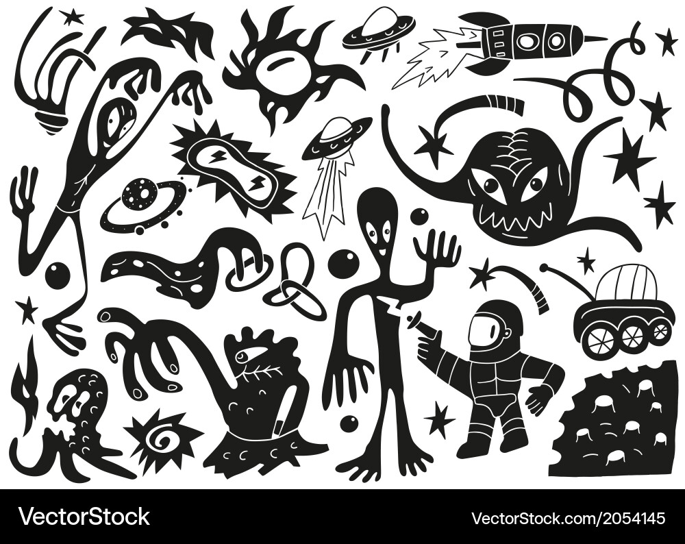 Space invaders aliens - doodles set part 1 vector image