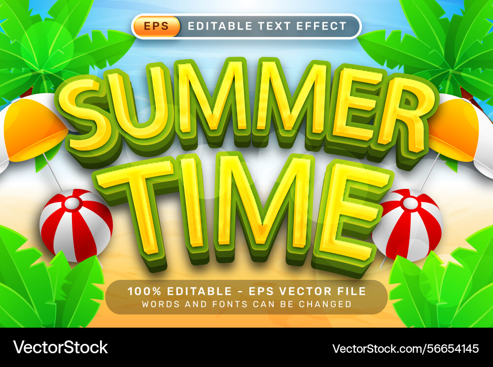 Summer time 3d text effect and editable vector image