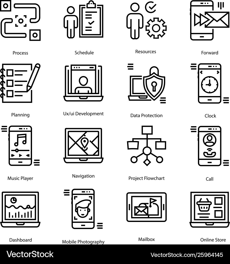 User interface line icons pack vector image