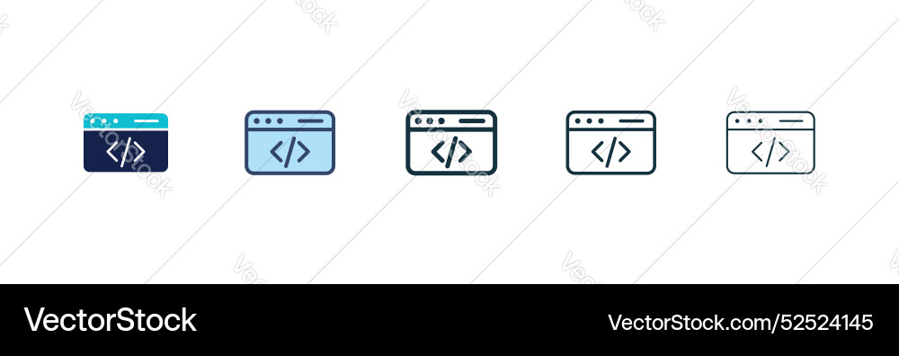 Web code icon set black filled and outlined style vector image