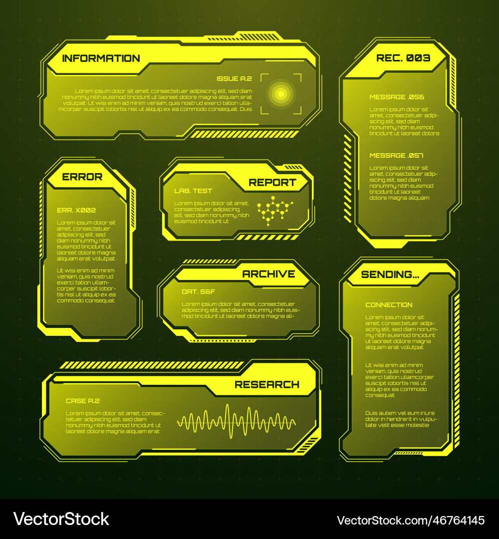 Yellow futuristic hud ui elements sci-fi user Yellow futuristic hud ui elements sci-fi user vector image