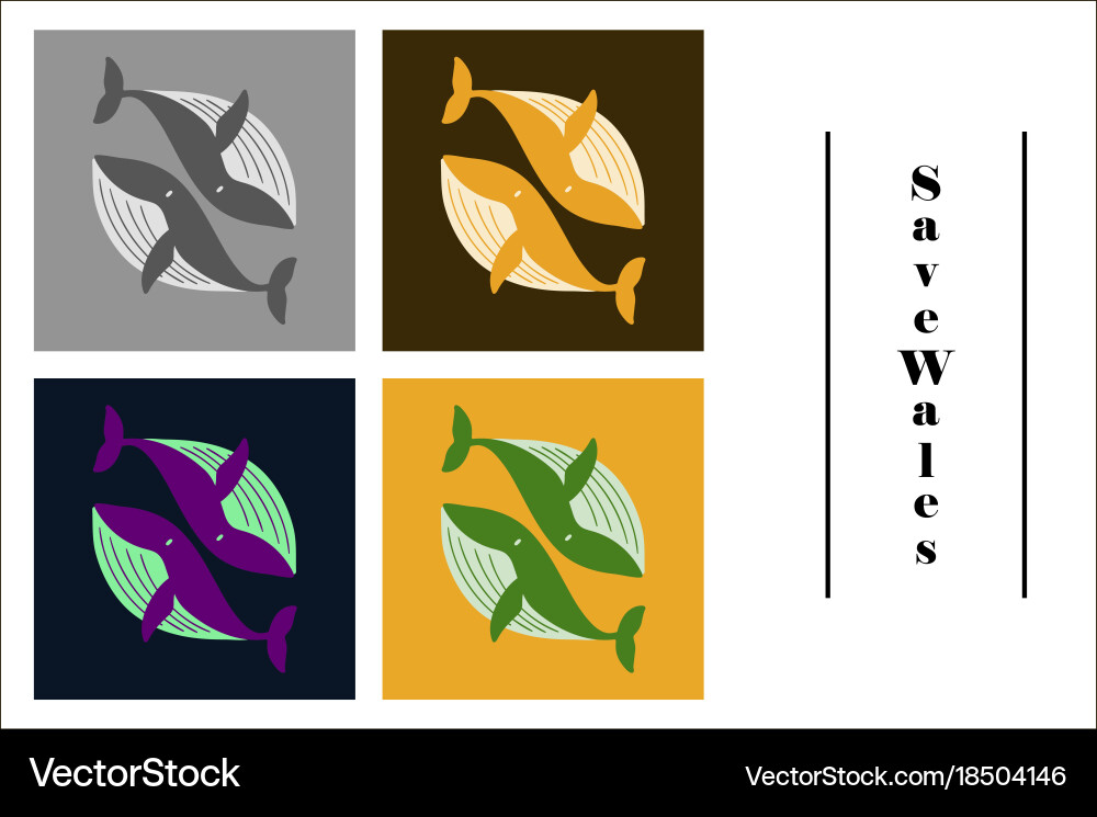 Assembly of flat icons on theme save whales vector image