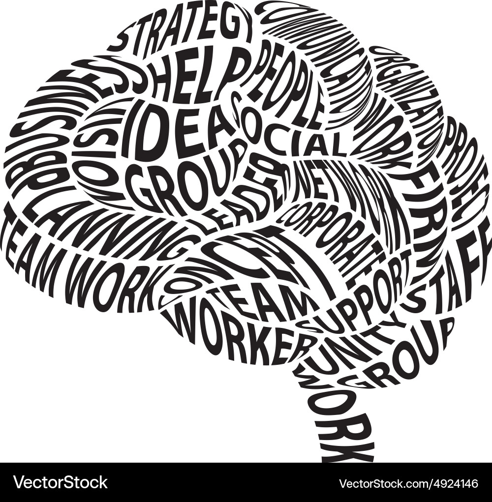 Conceptual abstract word cloud in brain shape vector image