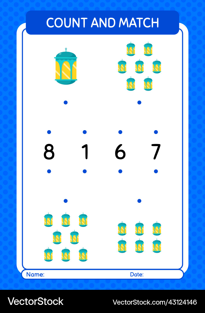 Count and match game with arabic lantern Vector Image