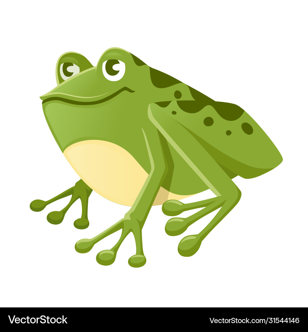 Cute smiling green frog sitting on ground cartoon Cute smiling green frog sitting on ground cartoon vector image