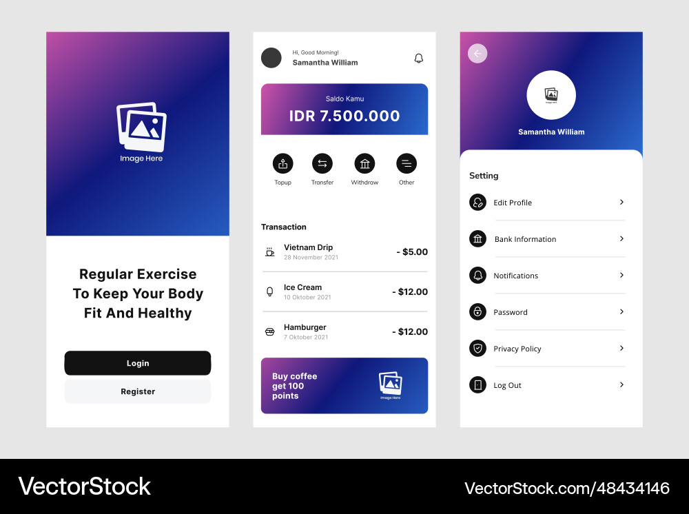 E-wallet ui design template E-wallet ui design template vector image