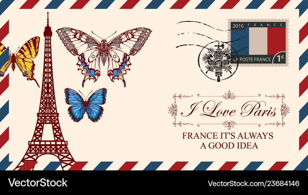 Envelope or postcard with eiffel tower Envelope or postcard with eiffel tower vector image