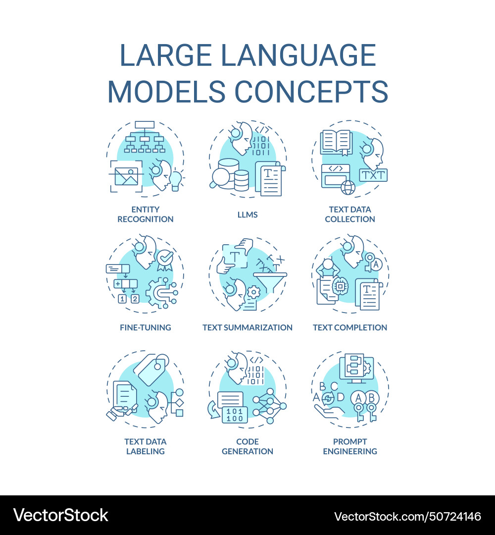 Large language models soft blue concept icons vector image