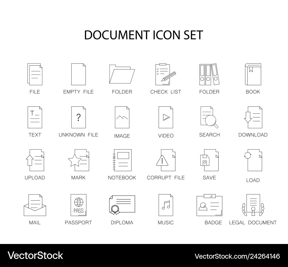 Line icons set document pack Royalty Free Vector Image
