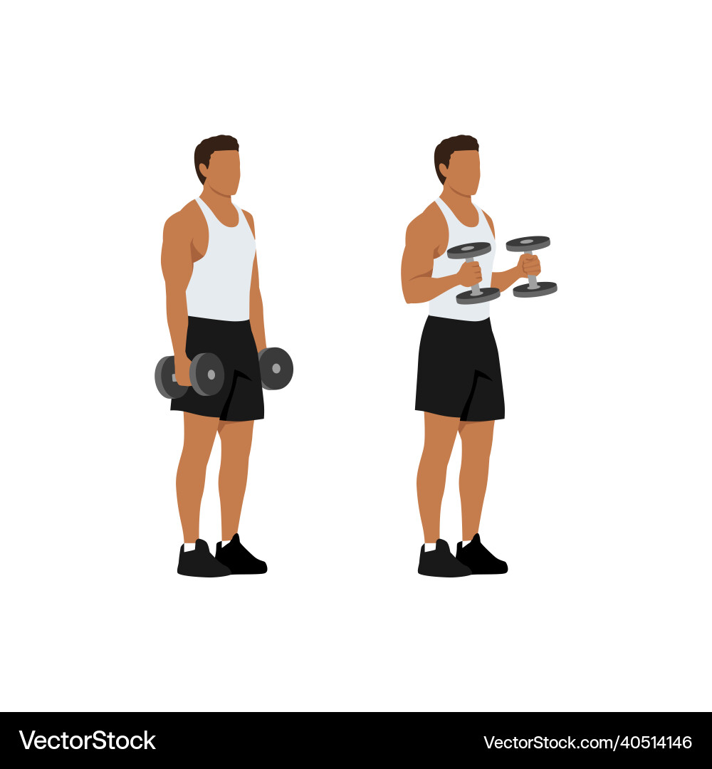 Man doing standing dumbbell bicep hammer curls Man doing standing dumbbell bicep hammer curls vector image