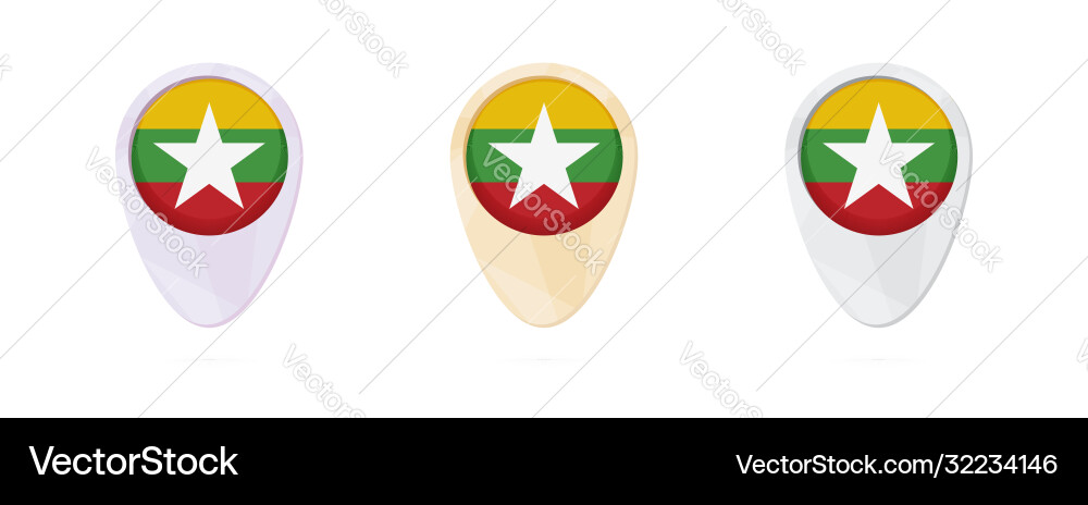 Map markers with flag myanmar 3 color versions Map markers with flag myanmar 3 color versions vector image
