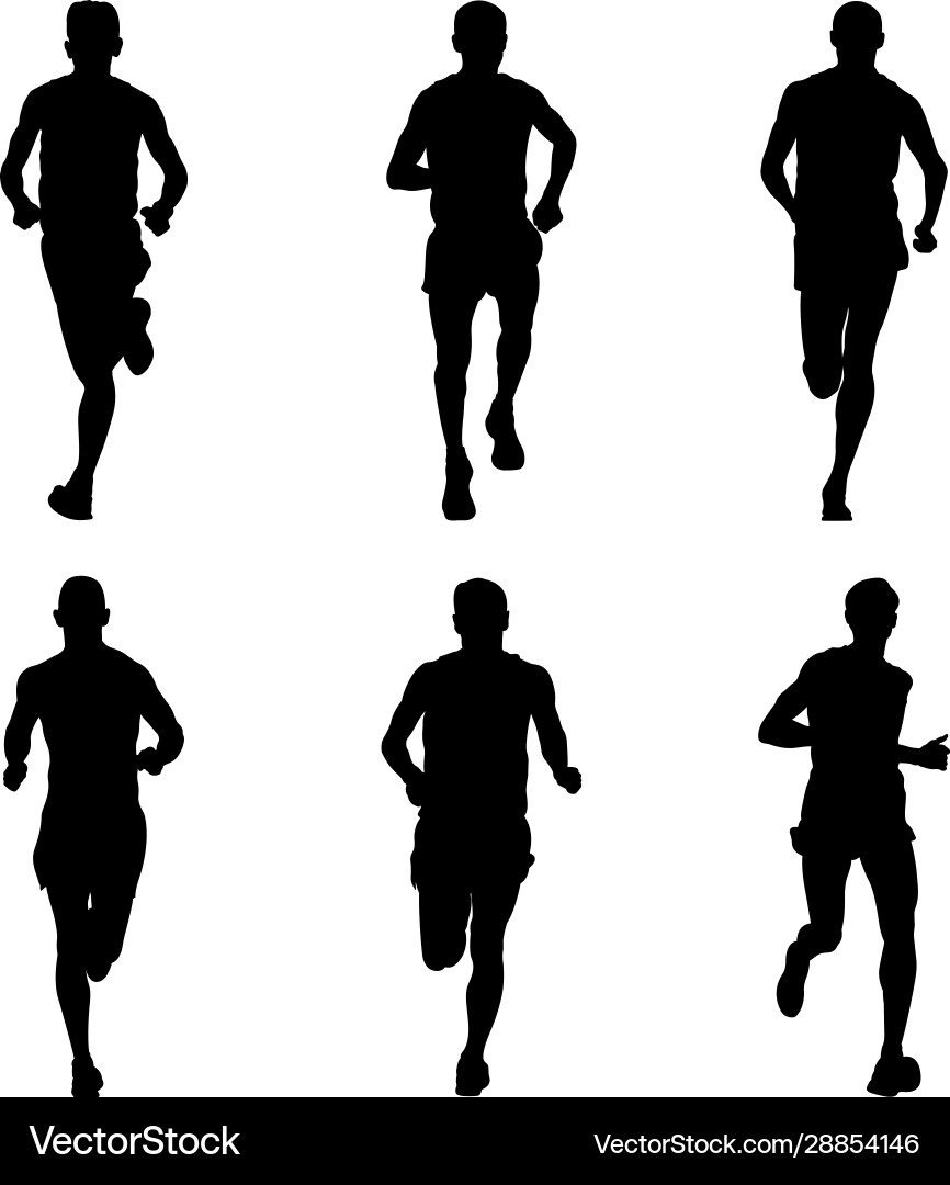 Marathon Runners Silhouette Set Vector Image