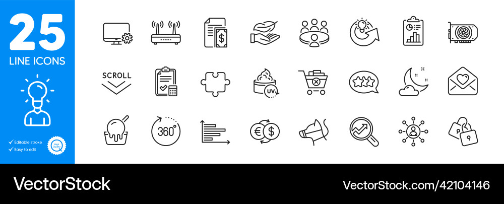 Outline icons set report gpu and networking Outline icons set report gpu and networking vector image