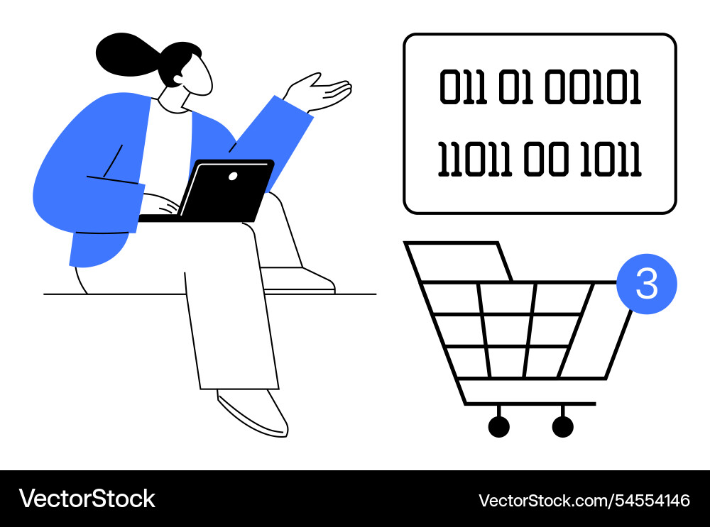 Person with laptop discussing binary code Person with laptop discussing binary code vector image