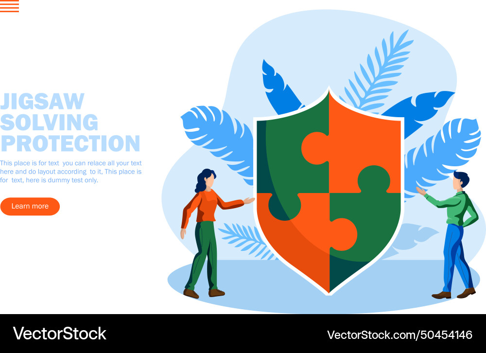 Problem solving with jigsaw shield and two person Problem solving with jigsaw shield and two person vector image