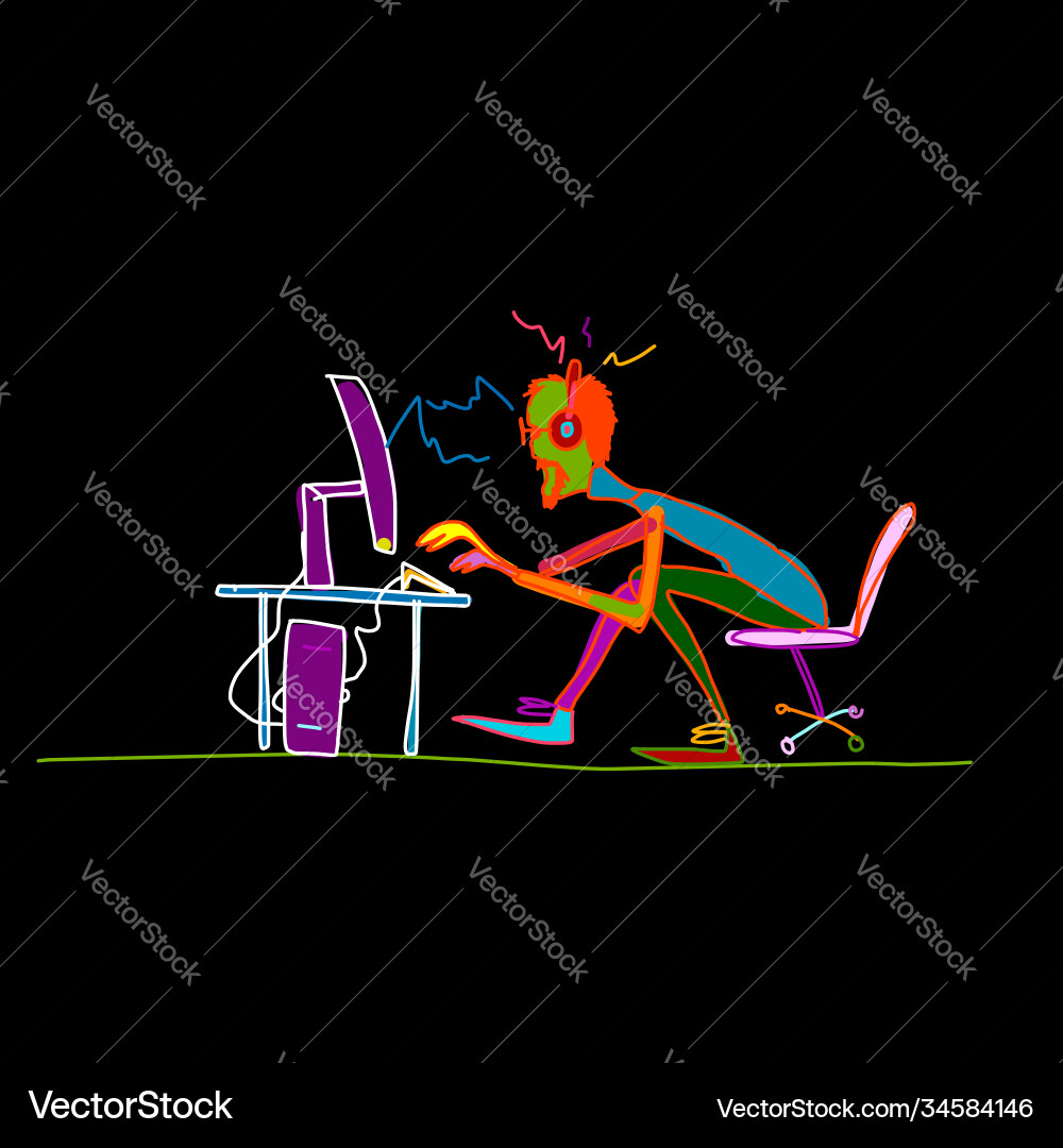 Programmer at work sketch for your design Programmer at work sketch for your design vector image