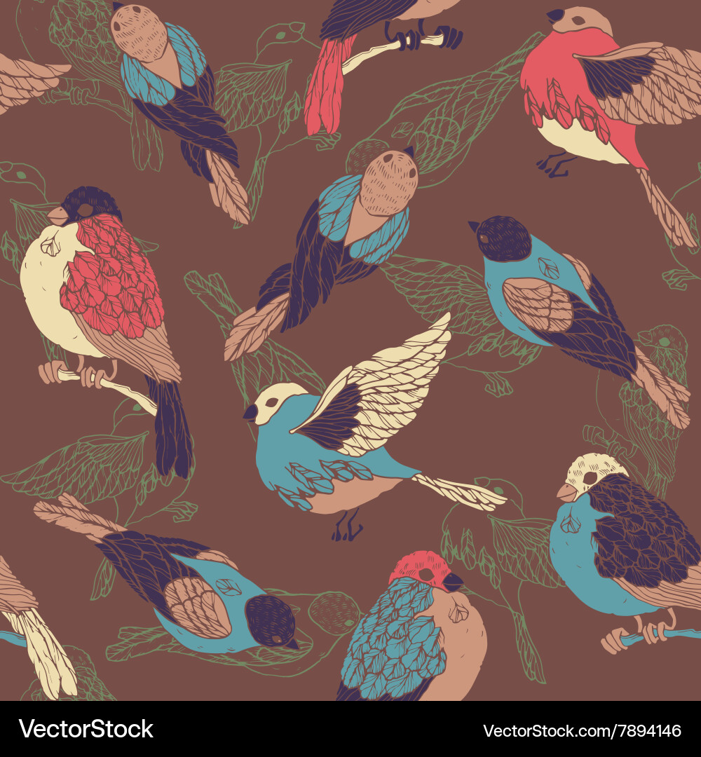 Seamless pattern with multicolored birds Vector Image