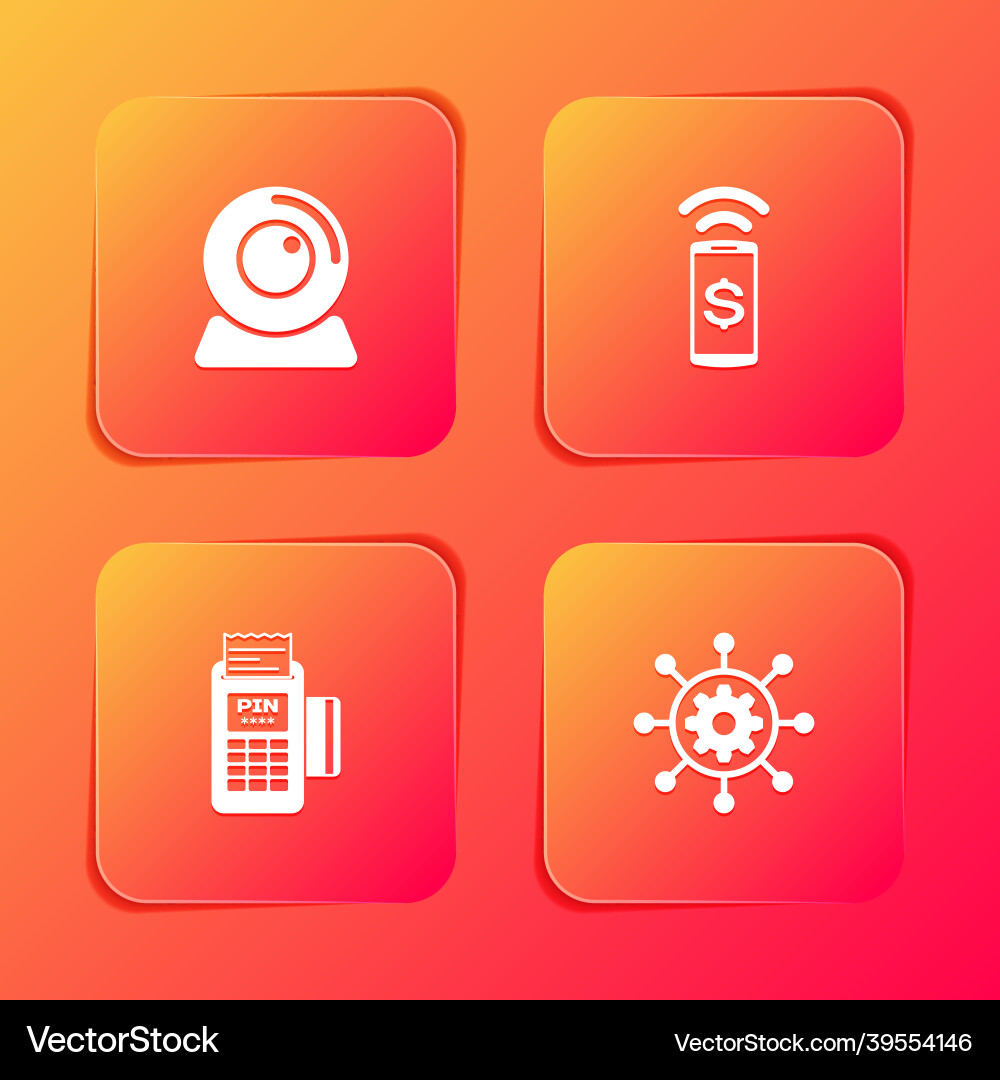 Set web camera contactless payment pos terminal Vector Image
