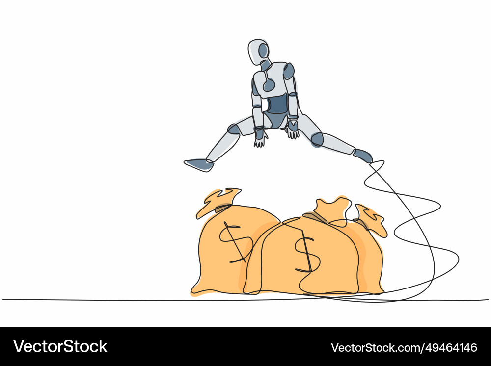 Single continuous line drawing robot jumping over Single continuous line drawing robot jumping over vector image