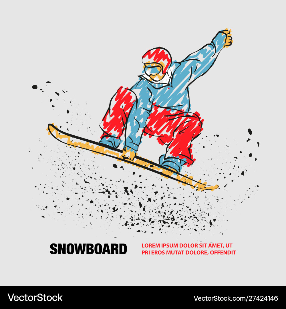 Snowboarder jumping with grab position Snowboarder jumping with grab position vector image