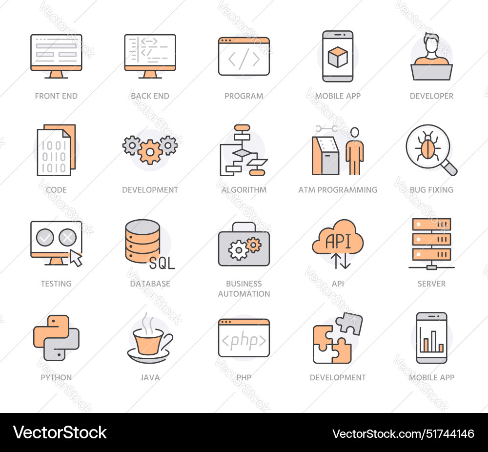 Software development flat line icons set Software development flat line icons set vector image