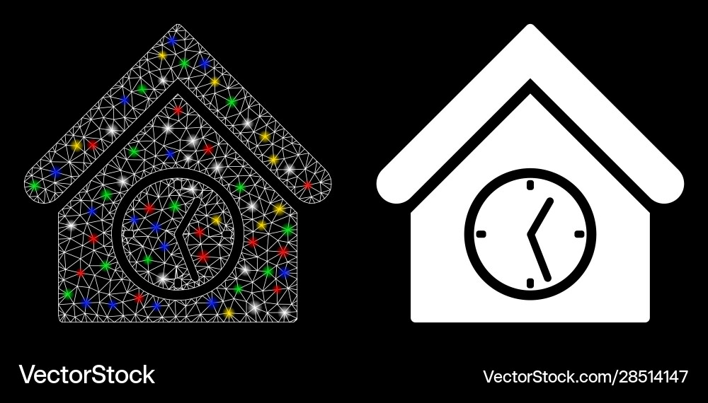 Flare mesh 2d clock building icon with spots Flare mesh 2d clock building icon with spots vector image