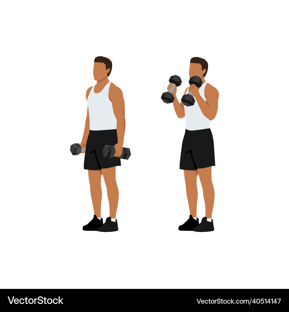 Man doing dumbbell bicep hammer curls Man doing dumbbell bicep hammer curls vector image