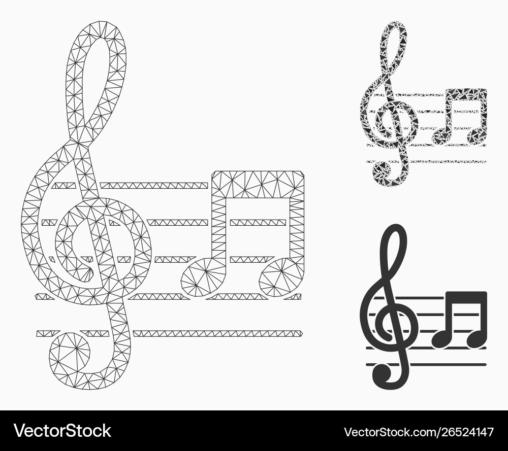 Musical notation mesh wire frame model Musical notation mesh wire frame model vector image